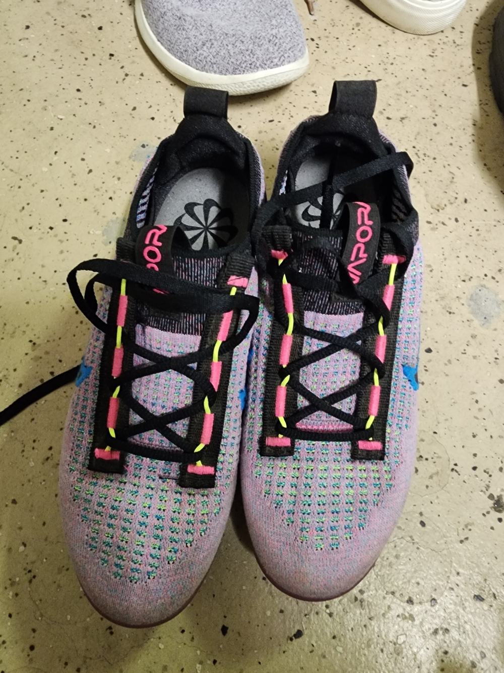 Nike Lavender Knit Slip-On Sneakers with Black and Neon Accents